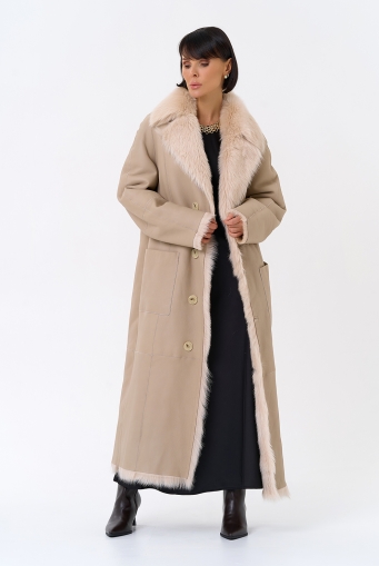 Миниатюра фотографии Женская двухсторонняя дубленка с поясом